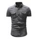 Men's Shirt Jeans Shirt Button Up Shirt Summer Shirt Cargo Shirt Light Blue Navy Blue Light Grey Dark Grey Short Sleeve Plain Turndown Street Casual Denim Clothing Apparel Denim Casual Retro