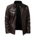 Men's Jacket Faux Leather Jacket Biker Jacket Motorcycle Jacket Windproof Going out Zipper Stand Collar Casual Jacket Outerwear Solid Color Rivet Full Zip Black Wine Brown