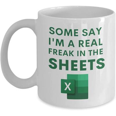 Excel Coffee Mug, Funny Gifts for Women Men Freak In The Sheets Mug Gifts for Boss CPA Friend Coworkers Accountant White Ceramic Office Mug 11.8 oz