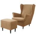 Wing Chair Cover Set, Include Stretch Wingback Chair Slipcover and Ottoman Cover, Jacquard Wing Back Chair Cover Removable Machine Washable Armchair Chair Cover for Strandmon Chair