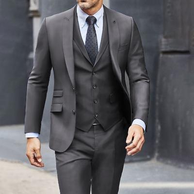 Men's Wedding Suits Dark Blue Dark Gray Solid Colored Tailored Fit 3 Piece Single Breasted Two-buttons