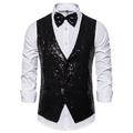 Men's Classic Vest Sequin Tailored Fit V Neck Single Breasted Three-buttons Silver Black Burgundy 2024