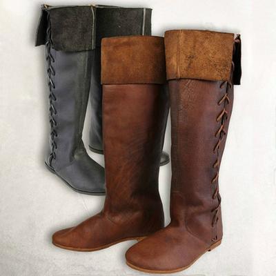 Retro Vintage Medieval Renaissance Shoes Knee High Boots Flat Jazz Boots Pirate Viking Ranger Valhalla Men's Women's Solid Color Halloween Carnival Masquerade Performance Adults' Shoes Spring Fall