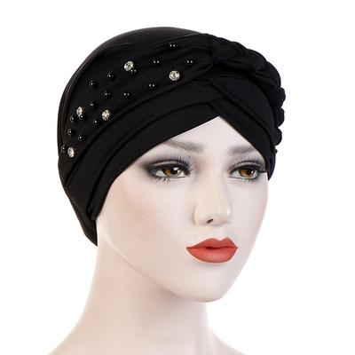 India Muslim Women Hijab Hat with Beads Turban Headscarf Islamic Head Wrap Lady Beanie Bonnet Hair Loss Cover