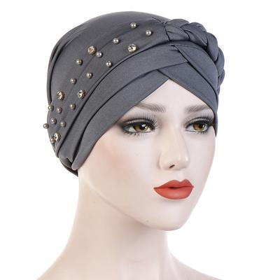 India Muslim Women Hijab Hat with Beads Turban Headscarf Islamic Head Wrap Lady Beanie Bonnet Hair Loss Cover