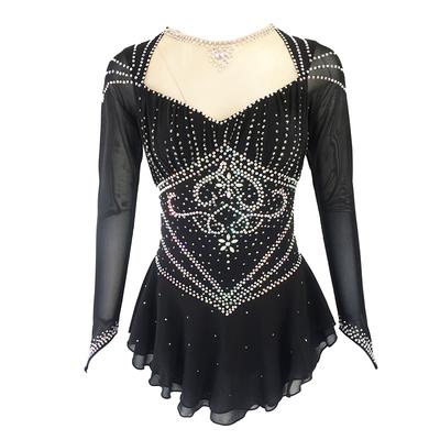 Figure Skating Dress Women's Girls' Ice Skating Dress Outfits Black Yellow Dark Red Open Back Spandex Stretch Yarn High Elasticity Training Skating Wear Solid Colored Classic Crystal / Rhinestone