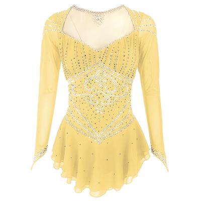 Figure Skating Dress Women's Girls' Ice Skating Dress Outfits Black Yellow Dark Red Open Back Spandex Stretch Yarn High Elasticity Training Skating Wear Solid Colored Classic Crystal / Rhinestone