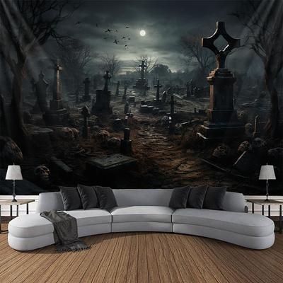 Halloween Graveyard Hanging Tapestry Wall Art Large Tapestry Mural Decor Photograph Backdrop Blanket Curtain Home Bedroom Living Room Decoration