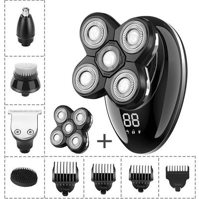 Electric Shavers Mens Electric Shaving Razors Bald Head Shaver ,Rechargeable Cordless Wet Dry Rotary Shaver Grooming Kit with Clippers Nose Hair Trimmer Facial Cleansing Brush