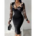 Women's Black Dress Golden Floral Lace Dress Sequin Party Midi Dress Long Sleeve Sequins Spring V Neck Wedding Guest S M L XL XXL 3XL