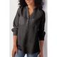 Women's solid color v-neck pocket cotton linen loose large size shirt women