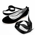 Women's Wedding Shoes Lace Up Sandals Strappy Sandals Ballerina Bridal Shoes Ribbon Tie Flat Heel Round Toe Ballerina Satin Loafer Black White Ivory