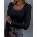 Women's T shirt Tee Plain Daily Weekend Black White Pink Long Sleeve Fashion U Neck Slim Spring Fall