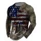 Men's T shirt Tee Distressed T Shirt Graphic Prints American Flag National Flag Crew Neck Khaki Dark Grey Black White Black / Red Black / Brown 3D Print Outdoor Street Long Sleeve Print Clothing