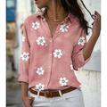 Women's Blouse Floral Floral Print Daily Pink Blue Green Button Long Sleeve Basic Shirt Collar Spring Fall Spring, Fall, Winter, Summer