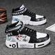 Men's Sneakers High Top Sneakers Sporty Casual Outdoor Daily PU Comfortable Slip Resistant Booties / Ankle Boots Lace-up Black and White Black / Red White / Blue Color Block Spring Fall