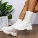 Women's Boots Platform Boots Combat Boots Plus Size Outdoor Daily Solid Colored Mid Calf Boots Lace-up Platform Round Toe Punk Casual Minimalism Walking PU Leather Faux Leather Zipper Black White