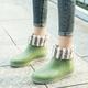 Women's Rain Boots Outdoor Solid Colored Booties Ankle Boots Buckle Flat Heel Round Toe Casual PVC Loafer Black [plus cotton cover] Brown [with cotton cover] Green [plus cotton cover]