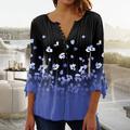 Women's Plus Size Shirt T shirt Tee Henley Shirt Blouse Graphic Polka Dot Flower Casual Weekend Denim Blue Grass Green Black Button Print Long Sleeve Basic Round Neck Regular Fit Spring Fall