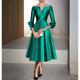 A-Line Cocktail Dress Red Green Dresses Elegant Derby Dress Dress Formal Wedding Guest Tea Length 3/4 Length Sleeve V Neck Satin with Pleats 2024