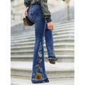 Women's Flare Jeans Bell Bottom Pants Trousers Full Length Denim Embroidered Pocket Micro-elastic High Waist Fashion Streetwear Street Daily Black Blue S M Summer Fall
