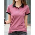 Women's Polo T shirt Tee Cotton Color Block Sports Weekend Black Pink Wine Button Short Sleeve Fashion Shirt Collar Regular Fit Spring Summer