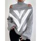 Women's Pullover Sweater Jumper Turtleneck Crochet Knit Knit Cold Shoulder Fall Winter Cropped Daily Stylish Casual Long Sleeve Argyle Gray S M L