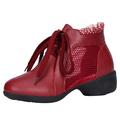 Women's Dance Boots Dance Shoes Stage Practice Outdoor Ankle Boots Lace Splicing Mesh Thick Heel Lace-up White Black Red