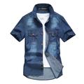 Men's Shirt Jeans Shirt Button Up Shirt Summer Shirt Denim Shirt Navy Blue Blue Light Blue Short Sleeve Plain Solid Colored Turndown Outdoor Daily Button-Down Clothing Apparel Cotton Casual