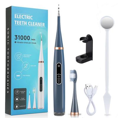 Ultrasonic Electric Dental Calculus Remover Tartar Cleaning Whitening Flosser with Replaceable Toothbrush Heads Waterproof Whitening Teeth Brush Kit Home and Travel