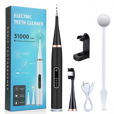 Ultrasonic Electric Dental Calculus Remover Tartar Cleaning Whitening Flosser with Replaceable Toothbrush Heads Waterproof Whitening Teeth Brush Kit Home and Travel