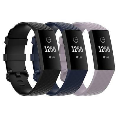 3 Pack Watch Band for Fitbit Charge 4 / Charge 3 / Charge 3 SE Silicone Replacement Strap Soft Elastic Breathable Sport Band Wristband