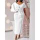 Women's White Dress Prom Dress Party Dress Ruched Split V Neck Short Sleeve Midi Dress Vacation White Pink Winter