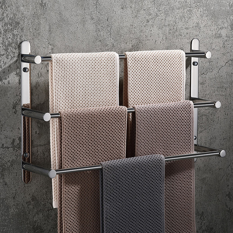 3-Tier Towel Towel Rail ,Wall Mounted Stainless Steel Towel Rack Storage Shelf for Bathroom 30cm~70cm Towel Bar Towel Rail Towel Hanger(Matte Black/Chrome)
