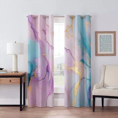 2 Panels Marble Pattern Curtain Drapes 100% Blackout Curtain For Living Room Bedroom Kitchen Window Treatments Thermal Insulated Room Darkening