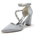 Women's Wedding Shoes Pumps Elegant Luxurious Wedding Party Bridal Bridesmaid Shoes White Wine Black Multicolor Dress Shoes Rhinestone Chunky Heel PointedToe Sexy Satin Ankle Strap Shoes