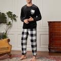 Men's Loungewear Sleepwear Pajama Set Pajama Top and Pant 2 Pieces Plaid Stylish Casual Comfort Home Daily Flannel Comfort Crew Neck Long Sleeve Pullover Jogger Pants Elastic Waist Summer Spring