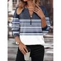 Women's Sweatshirt Pullover Striped Casual Sports Print Quarter Zip Black Gray Active Sportswear Round Neck Long Sleeve Micro-elastic Fall Winter