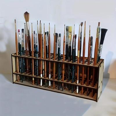 Wooden Brush Holder, Paintbrush Holder, Painting Pen Storage Rack, Desk Stand Brush Holder Organizer, For Different Size Pens, Paint Brushes, Colored Pencils (Not Including Marker)