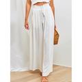 Women's Wide Leg Linen Pants Pants Trousers Cotton Linen Shamrock Side Pockets Wide Leg Full Length Fashion Casual Daily Black White S M Spring Summer