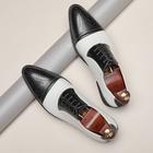 Men's White and Brown Faux Leather Oxford Shoes with Brogue Detailing - Classic Formal Dress Shoes for Business or Events