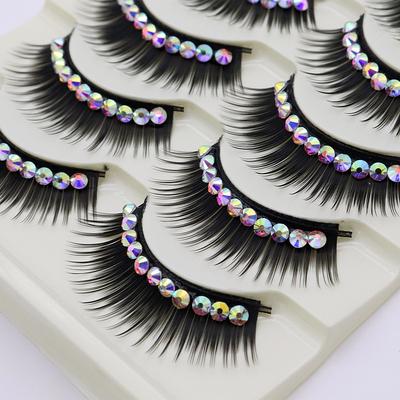 5 pairs False Eyelashes Blue With Rhinestones Thick And Exaggerated False Eyelashes Latin Dance Performance Colorful Eyelashes