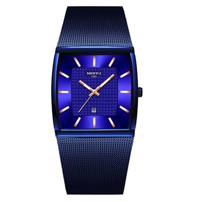 NIBOSI Blue Square Mens Watches Top Brand Luxury Quartz Watch Men Slim Waterproof Male Wristwatch Men Relogio Masculino 2376