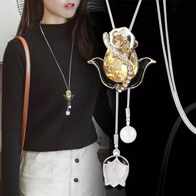 Korean Version Of Autumn And Winter Crystal Sweater Chain Necklace Wholesale High-end Women's Long Chain Versatile Tassel Pearl Pendant With Accessories