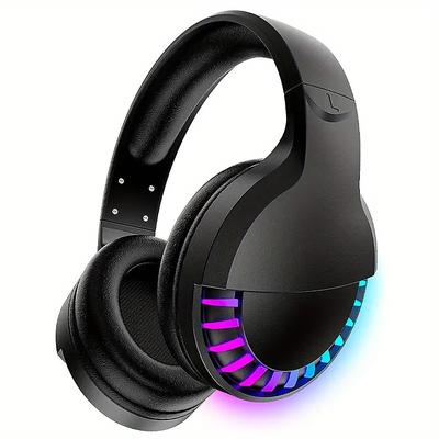 Wireless BT Headphone With Noise Cancellation HiFi Stereo Sound Mic Deep Bass Protein Earpad Rainbow RGB Backlight Rechageable Over Ear Headset For PC Mac Game Travel Class Home Office