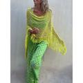 Women's Poncho Sweater Crew Neck Crochet Knit Polyester Tassel Hole Batwing Sleeve Summer Spring Outdoor Daily Going out Stylish Casual Soft Long Sleeve Solid Color Yellow Red Blue S M L