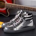 Men's Sneakers High Top Sneakers Metallic Shoes Sporty Casual Outdoor Daily Patent Leather Comfortable Slip Resistant Booties / Ankle Boots Lace-up Black Silver Red Fall Winter