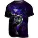 Wolf T-Shirt Mens 3D Shirt For Halloween Purple Summer Cotton Men'S Tee Graphic Animal Crew Neck Clothing Apparel 3D Print Outdoor Casual Short Sleeve Vintage Fashion