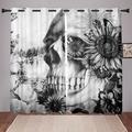 2 Panels Blackout Curtains Skull Printed Thermal Insulated Curtains for Bedroom Living Room Geometric Grommet Window Drapes Curtain Drapes