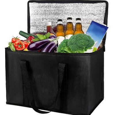1pc Picnic Insulation Bag, Aluminum Foil Outdoor Large Insulated Grocery Shopping Bag, Reusable Bag, Warm Zipper, Foldable Handbag, Cooler, Cold And Hot Food Transportation